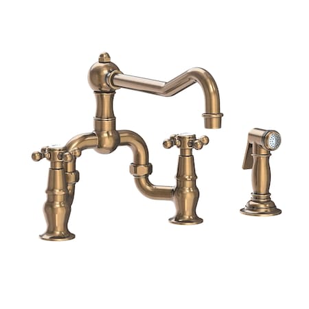 Newport Brass Kitchen Bridge Faucet With Side Spray in Antique Brass 1/6/9452